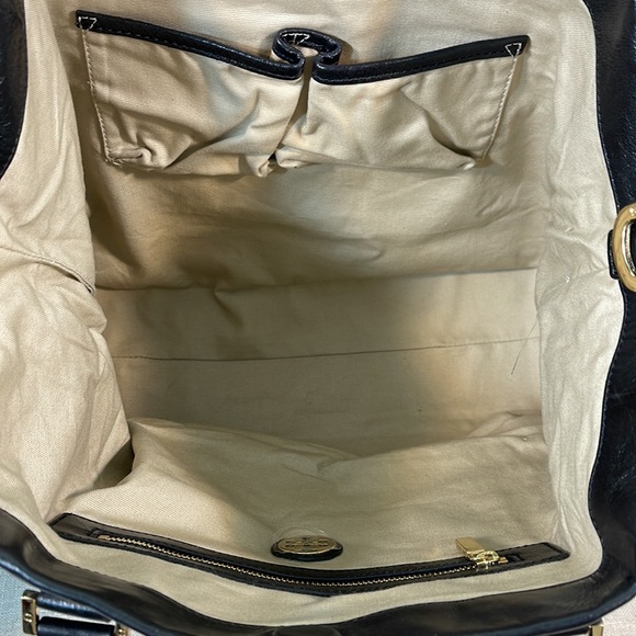 TORY BURCH Smooth Soft Shiny Black Leather Tote - Picture 8 of 9